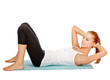 Young woman doing exercise isolated on white background