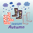 Autumn background with rubber boots