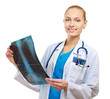 Female doctor examining x-ray, isolated on white background