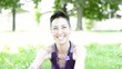 beautiful hipster short hair woman smiling in the park