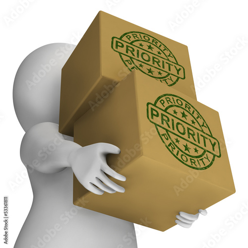 Illustration: Priority Stamp On Boxes Shows Rush And Urgent Packages Priority Stamp On Boxes Shows Rush And Urgent Packages