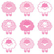 Baby Lambs in Patchwork Gingham and Polka Dots, Pastel Pink