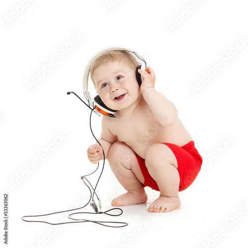 Photo: baby with headphone. young DJ baby with headphone. young DJ