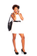 Young attractive black chic woman talking on smartphone