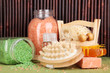 Photo: Cleanser, brush and cosmetics for shower Cleanser, brush and cosmetics for shower