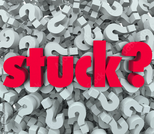 Illustration: Stuck Word Question Mark Background Caught Problem Stuck Word Question Mark Background Caught Problem