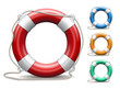 Set of life buoys on white background.