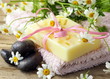 handmade soap with flowers on the organic background