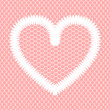 White crochet heart on pink lacy mesh card background