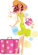 beautiful lady in hat and suitcase