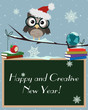 Vektor: Owl Happy and Creative New Year Owl Happy and Creative New Year