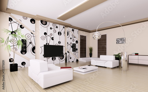 Illustration: Modern living room interior 3d Modern living room interior 3d