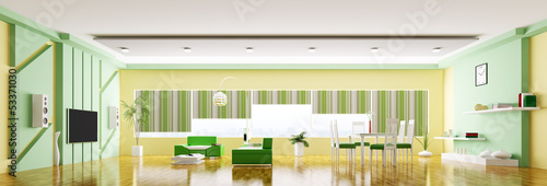 Illustration: Interior of modern apartment panorama 3d render Interior of modern apartment panorama 3d render