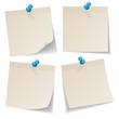 Vektor: 4 Beige Stick Notes Blue Pins 4 Beige Stick Notes Blue Pins