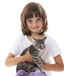 little girl with a kitten - white background