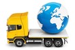 3d truck with earth globe delivery