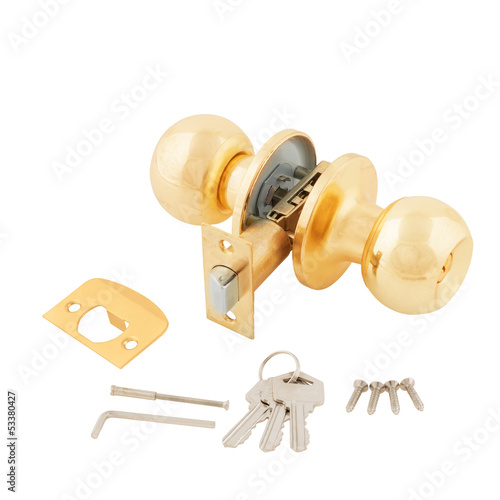 Photo: Door lock assembly on White Background Door lock assembly on White Background