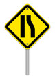 Road narrows merge right sign isolated on a white background'par