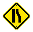 Road narrows merge right sign isolated on a white background'par