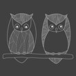 Cartoon owls line art. Vector illustration