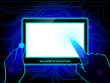 Futuristic tablet in human hands concept