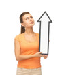 girl with direction arrow sign
