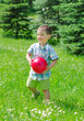 Photo: Little boy playing with ball in the park Little boy playing with ball in the park