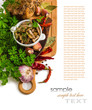 Marinated mushrooms in a cup on the background of spices