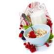 healthy breakfast with bowl of oat flakes
