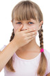 Little blond girl with her hand on her mouth