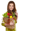 girl holding a bag of food