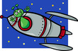 alien in rocket cartoon illustration