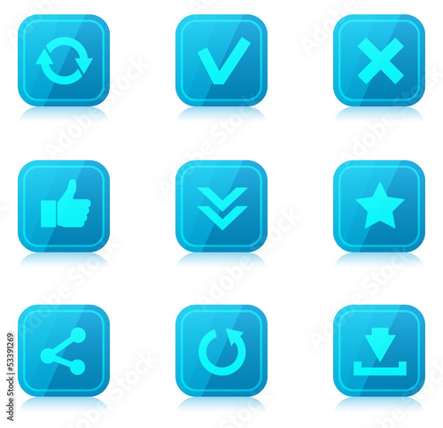 Vector: Set of blue internet icons with reflection Set of blue internet icons with reflection