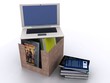 Illustration: Books with personal computer Books with personal computer