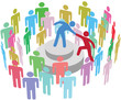 Vector: Leader helps person speak to group Leader helps person speak to group