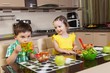 Happy children who eat healthy food
