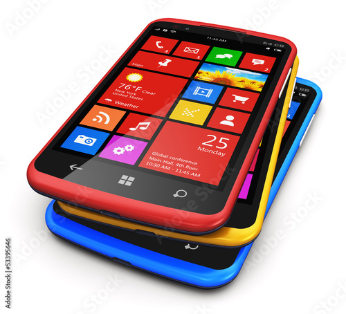 Illustration: Modern smartphones with touchscreen interface Modern smartphones with touchscreen interface