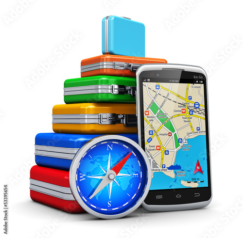 Illustration: Travel, tourism and GPS navigation concept Travel, tourism and GPS navigation concept