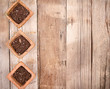 Terracotta or clay gardening pots with dirt