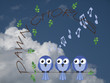 Bird dawn chorus twig text against a cloudy blue sky