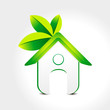 abstract green home icon with leaf