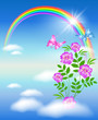 Rainbow in the sky and flowers