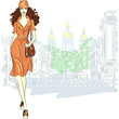 Vector lovely fashion girl goes for St. Petersburg
