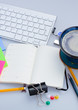 open blank note book on working table
