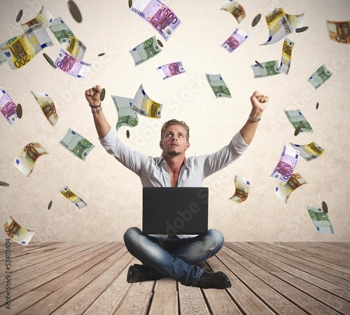 Photo: Money rain concept of success Money rain concept of success