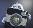 Android robot holding squared photo camera