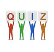 Men holding the word quiz. Concept 3D illustration.