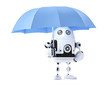 Android robot with umbrella. Security concept