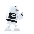 Android robot pushing an invisible object.
