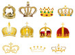 eleven gold crowns isolated on white